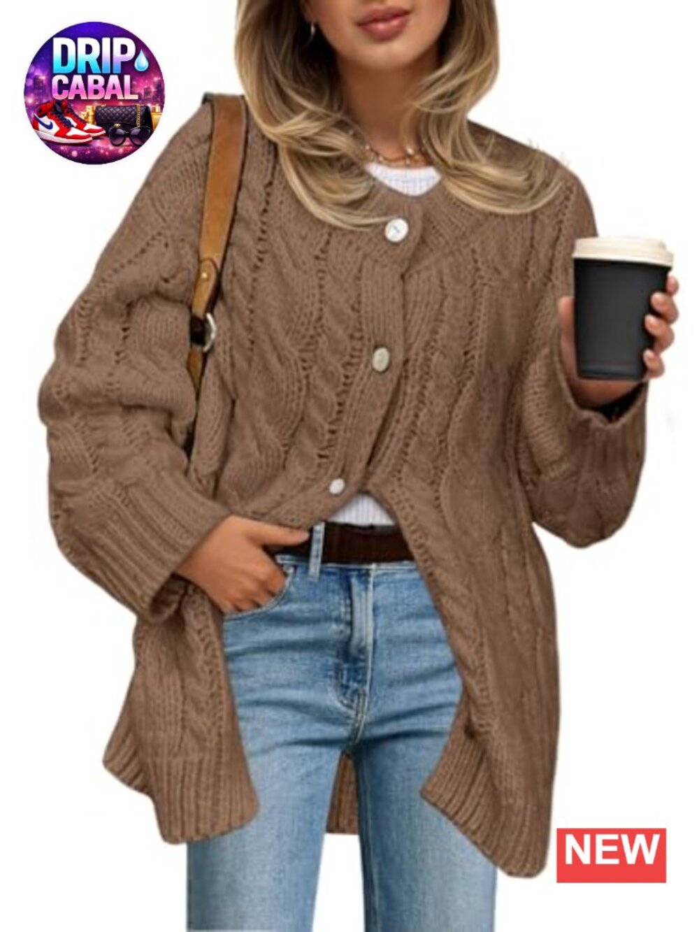Womens Chunky Cable Knit Cardigan Sweater Dress Long Sleeve Button Up Oversized